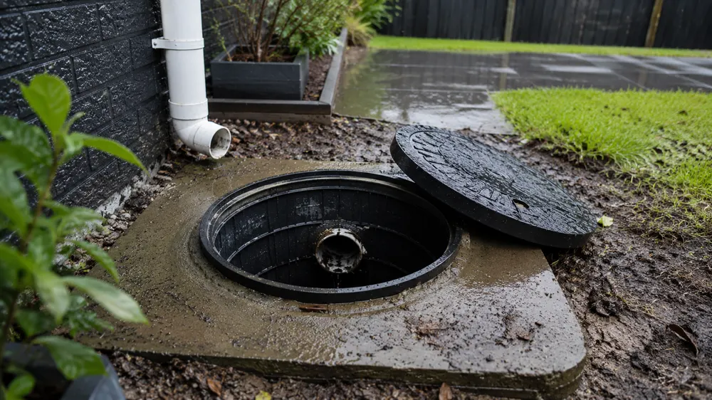 Accessible sewer drain chamber prepared for investigation