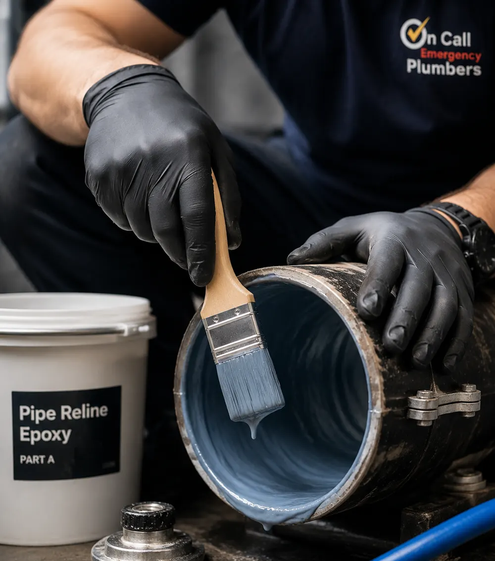 Plumber preparing a pipe relining repair