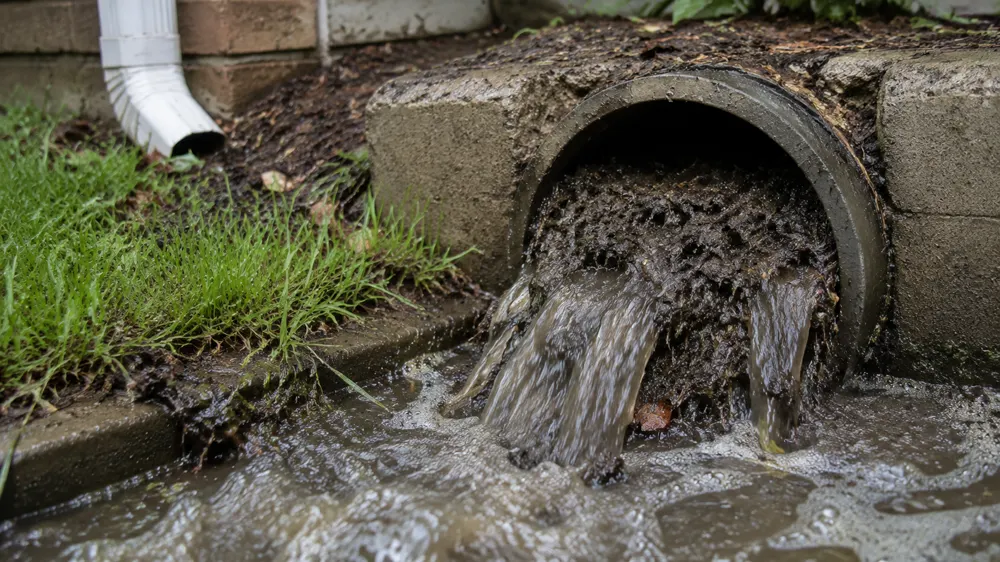 Overflowing outdoor drain requiring investigation